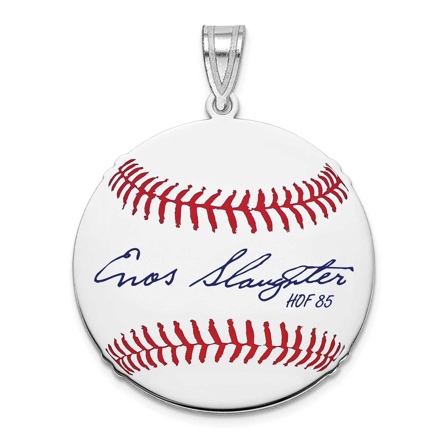Enos Slaughter Hall of Fame Signature Medium Epoxy Baseball Pendant Sterling Silver SSHF10ES85, UPC: