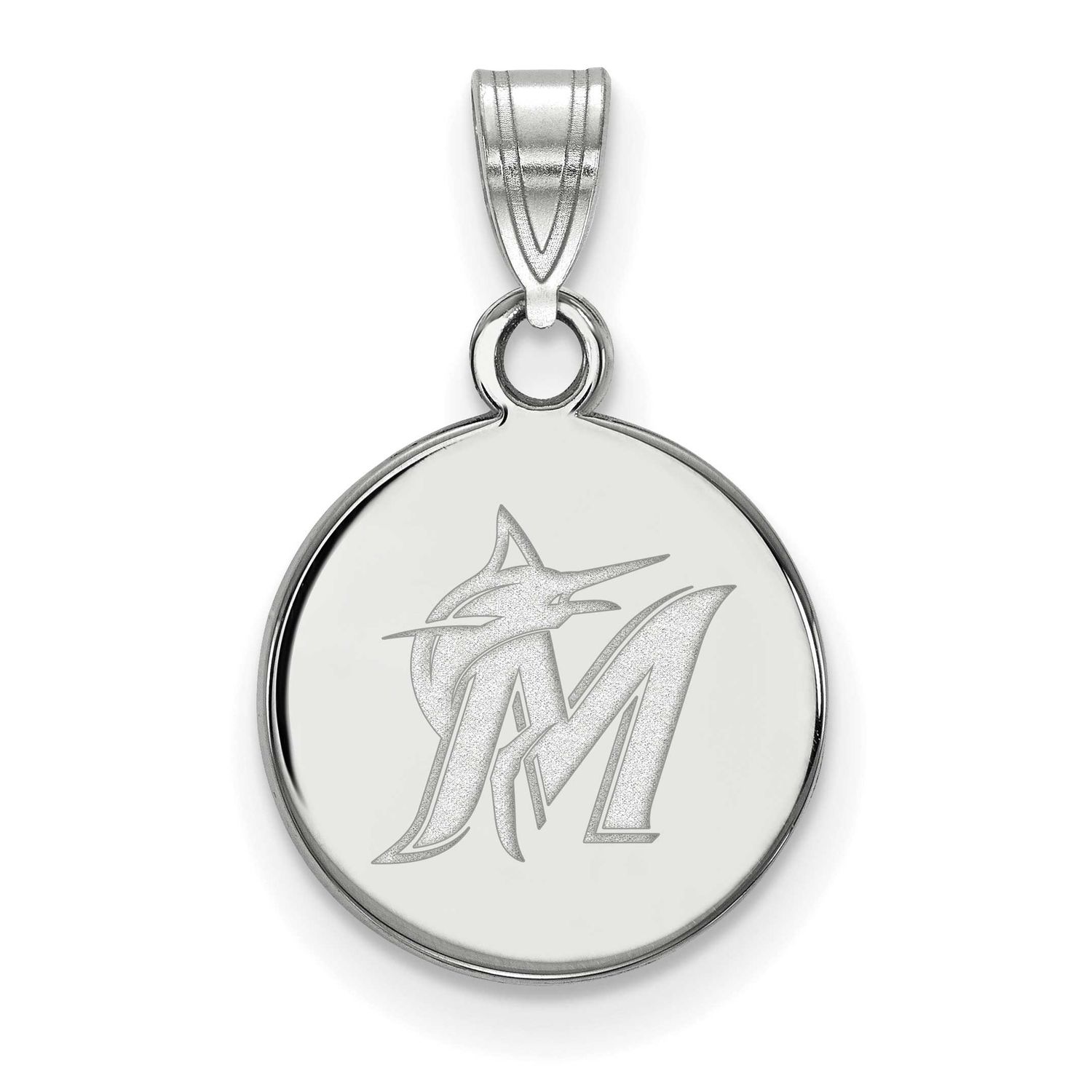 MLB Miami Marlins Letter M And Marlin Small Disc Pendant 10k White Gold 1W012MIN, UPC: 886774779195