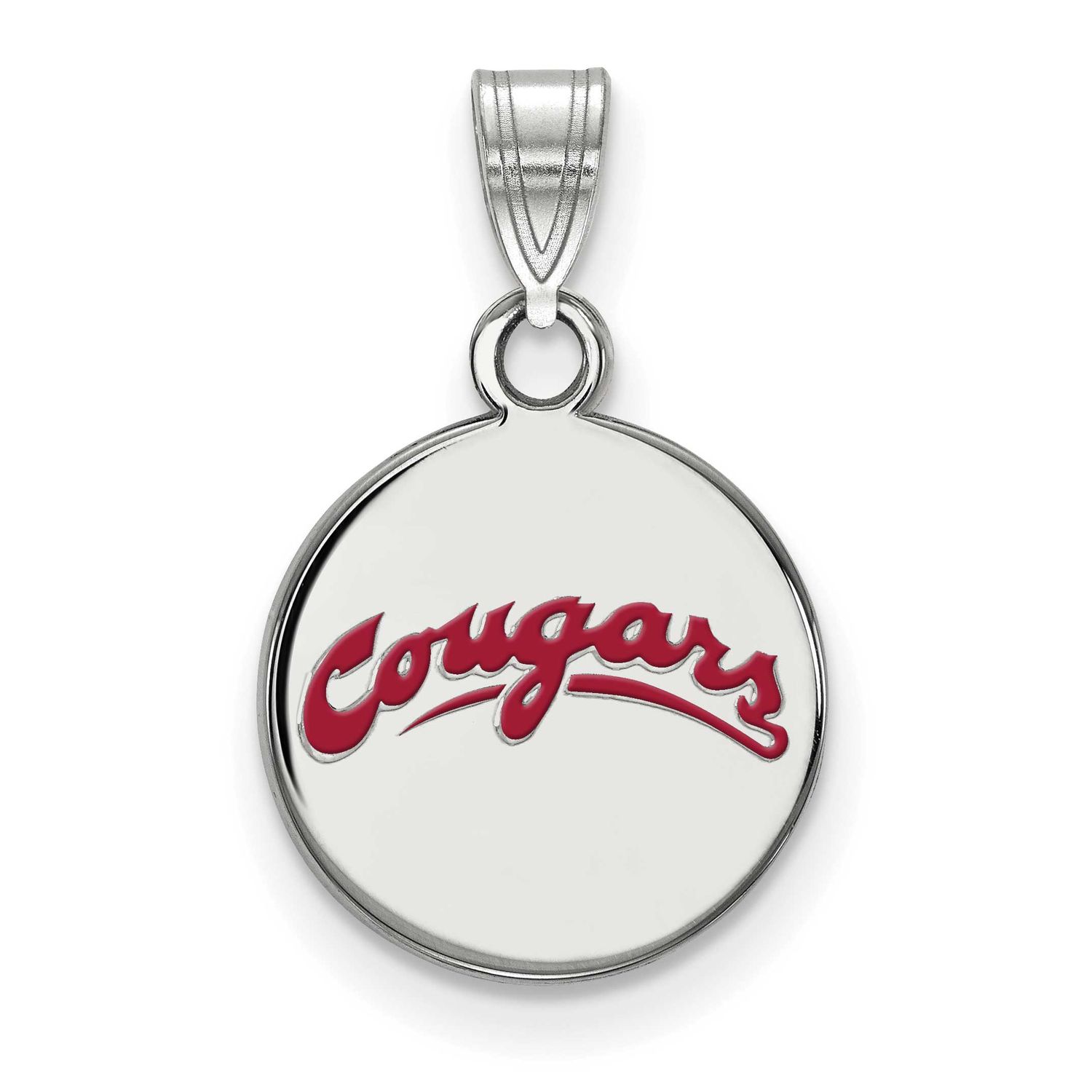 Washington State University Cougars Script Small Enameled Disc Pendant Sterling Silver Rhodium-plat…