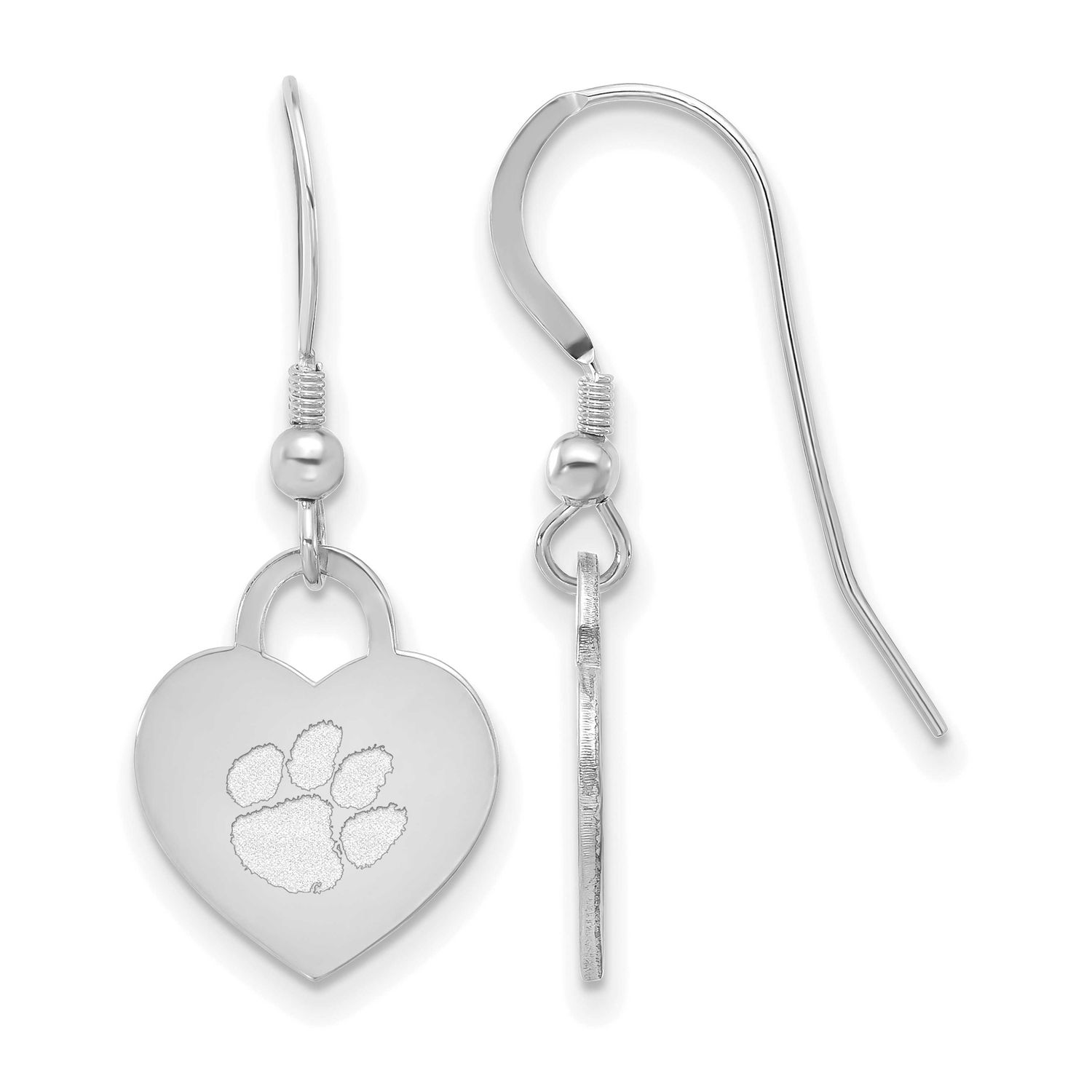 Clemson University Heart Dangle Earrings Sterling Silver Rhodium-plated SS128CU, UPC: 196904187272