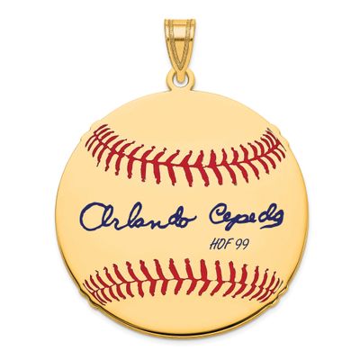 Orlando Cepeda Hall of Fame Signature Large Epoxy Baseball Pendant Gold-plated Sterling Silver GPHF…