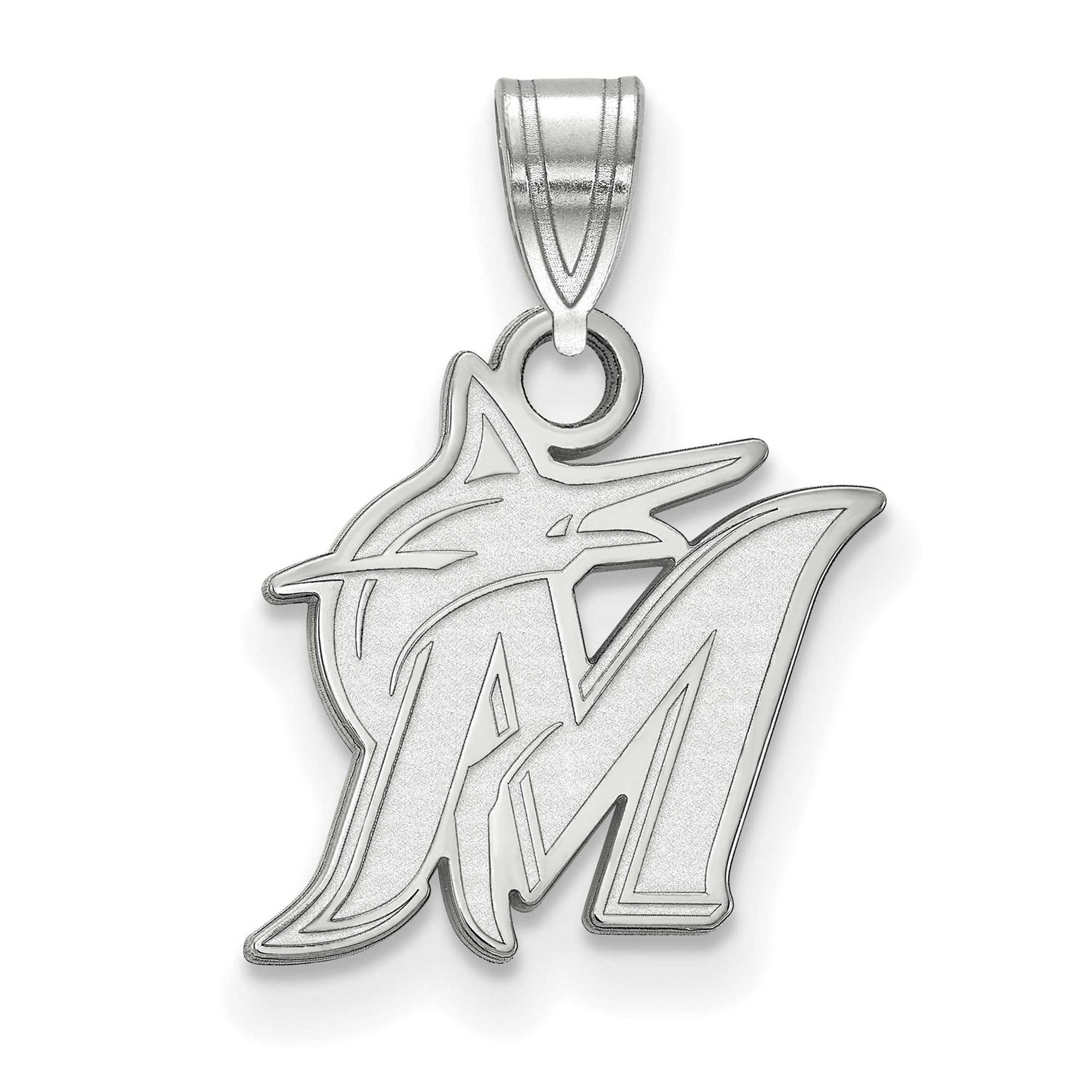 MLB Miami Marlins Letter M And Marlin Small Pendant 10k White Gold 1W002MIN, UPC: 886774768366