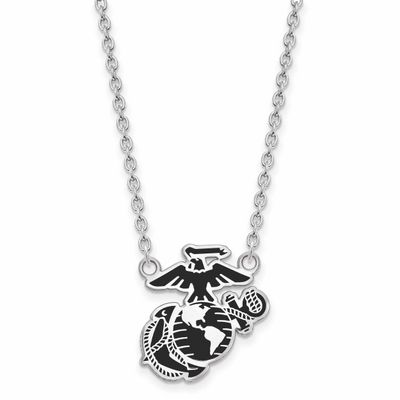 U.S. Marine Corps Epoxied Split Chain Pendant Sterling Silver Rhodium-plated SS029USMC-18, UPC: 191…