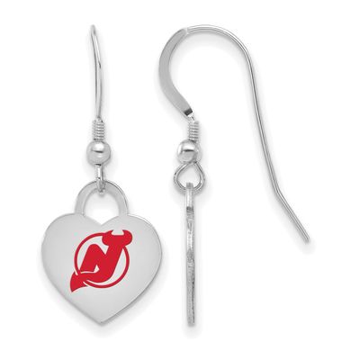 NHL New Jersey Devils Enamel Heart Dangle Earrings Sterling Silver Rhodium-plated SS129DVL, UPC: 19…