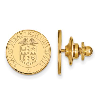 Texas Tech University Crest Lapel Pin Gold-plated Sterling Silver GP072TXT, UPC: 886774954134