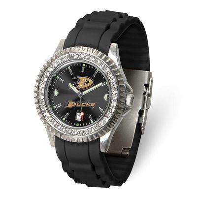 NHL Anaheim Ducks Ladies Sparkle Crystal Bezel Silicone Strap Quartz Watch with Date Gametime XWL12…