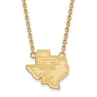 Texas Tech University State Outline Large Pendant 18 Inch Necklace Gold-plated Sterling Silver GP05…
