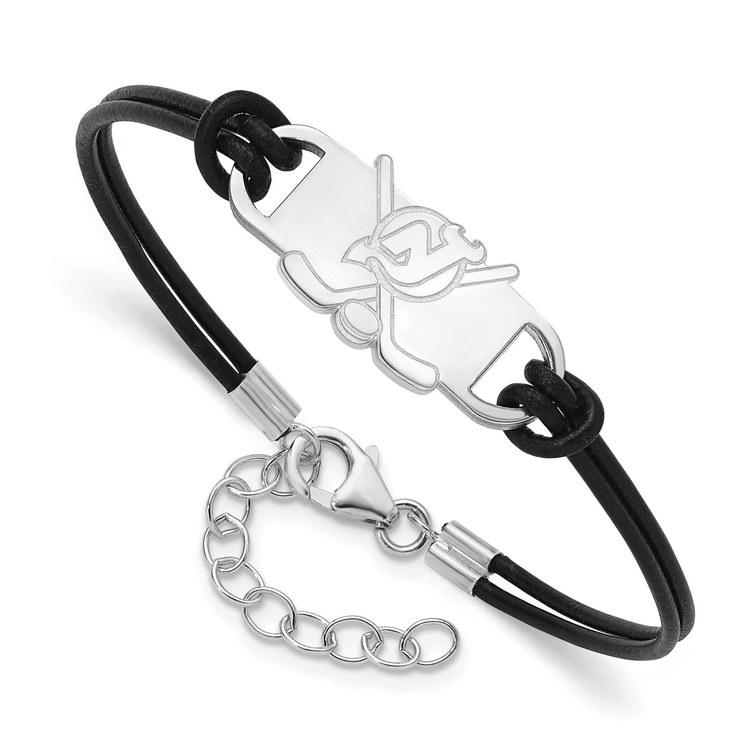 NHL New Jersey Devils Hockey Stick Leather Bracelet  Sterling Silver Rhodium-plated SS131DVL-7, UPC…