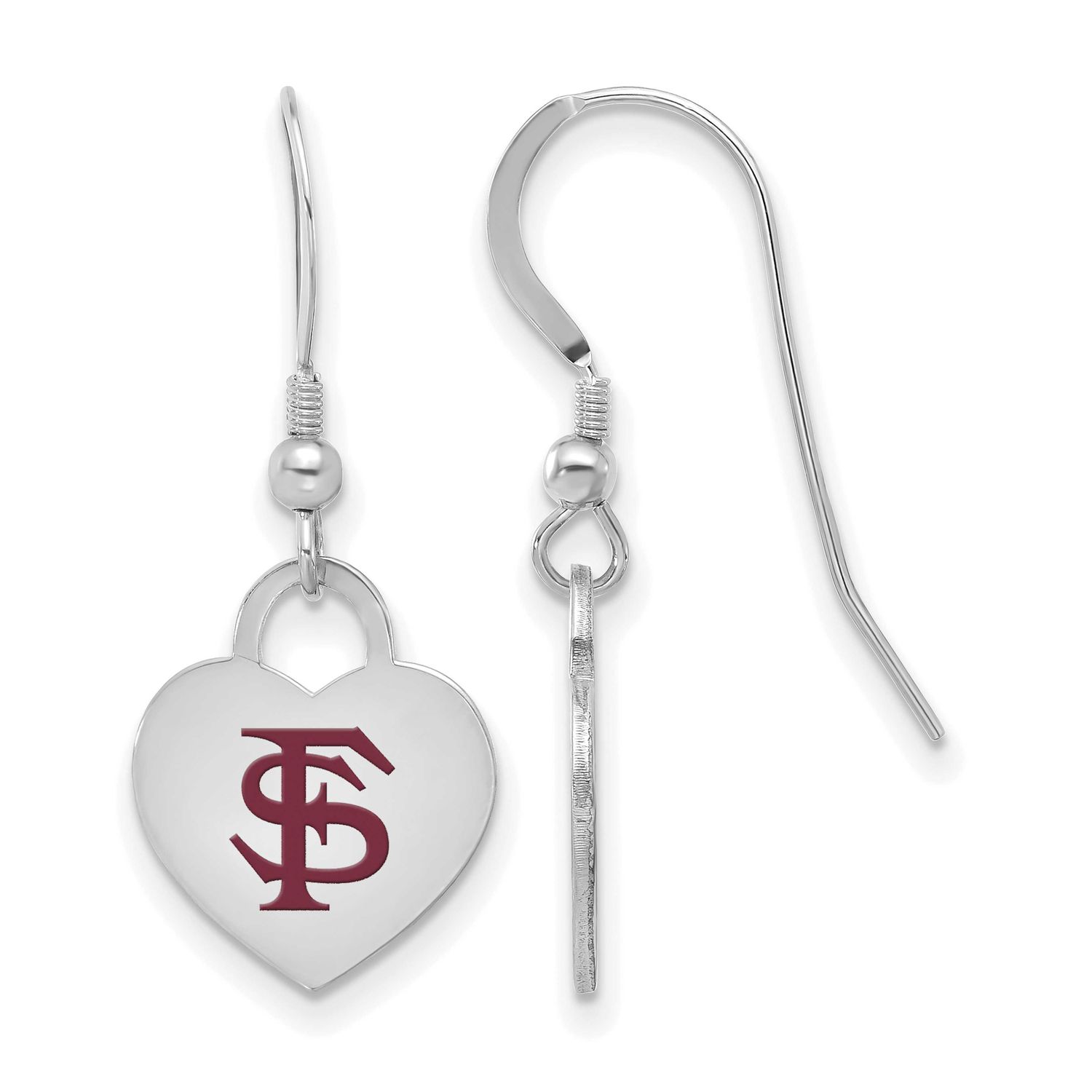 Florida State University Enamel Heart Dangle Earrings  Sterling Silver Rhodium-plated SS129FSU, UPC…