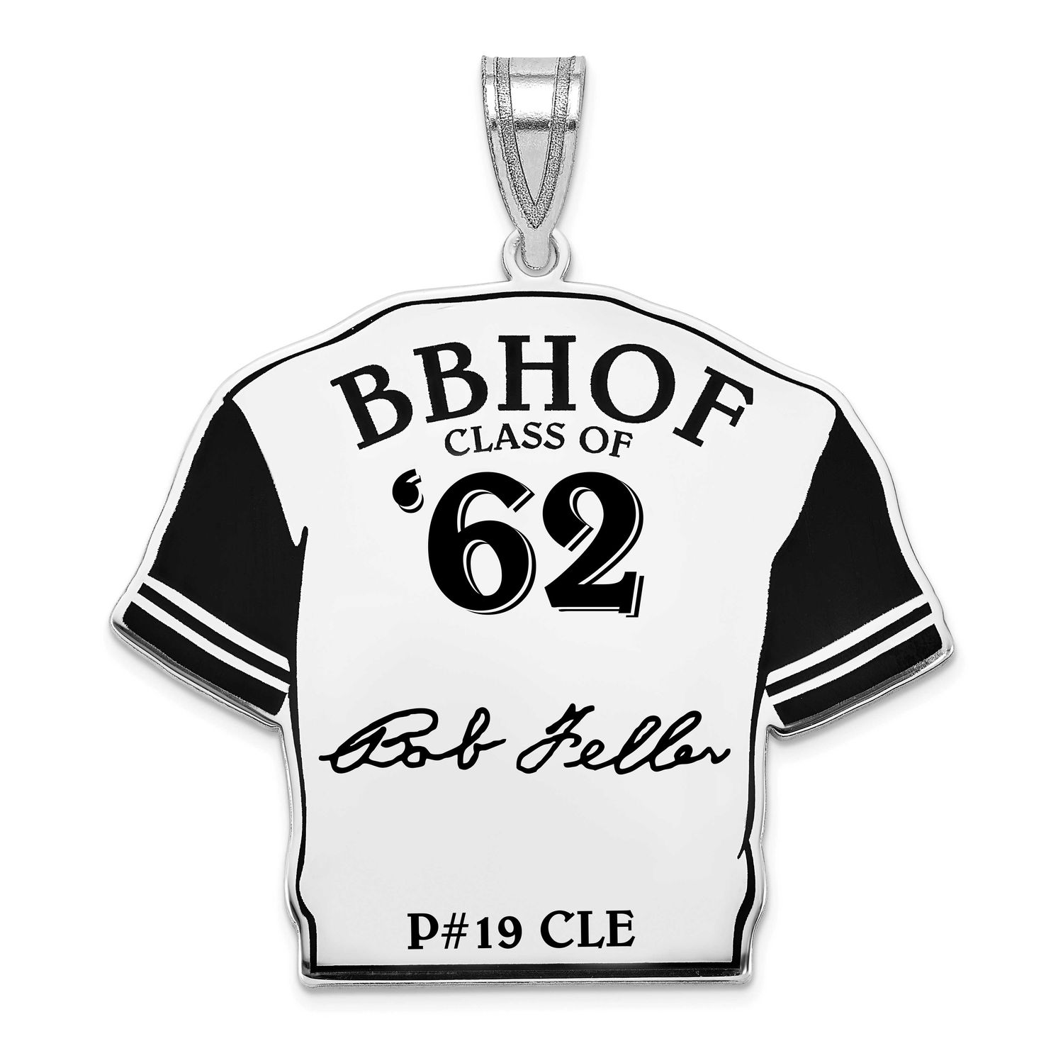 Bob Feller Hall of Fame Signature Epoxy Jersey Pendant Sterling Silver SSHF01BF62, UPC: