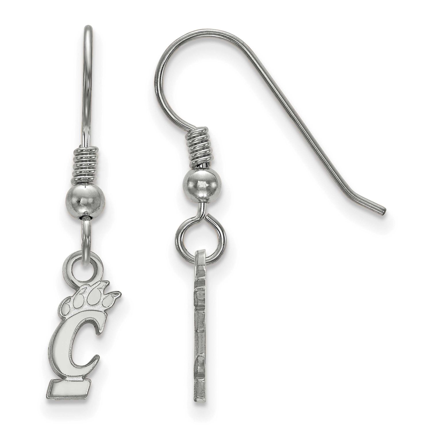 University of Cincinnati Extra Small Dangle Wire Earrings Sterling Silver Rhodium-plated SS005UC, U…