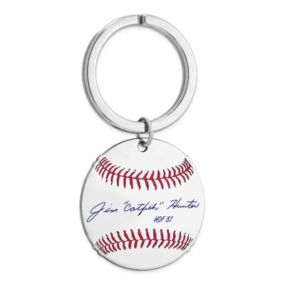 Catfish Hunter Hall of Fame Signature Epoxy Baseball Keychain Sterling Silver SSHF03CH87, UPC: