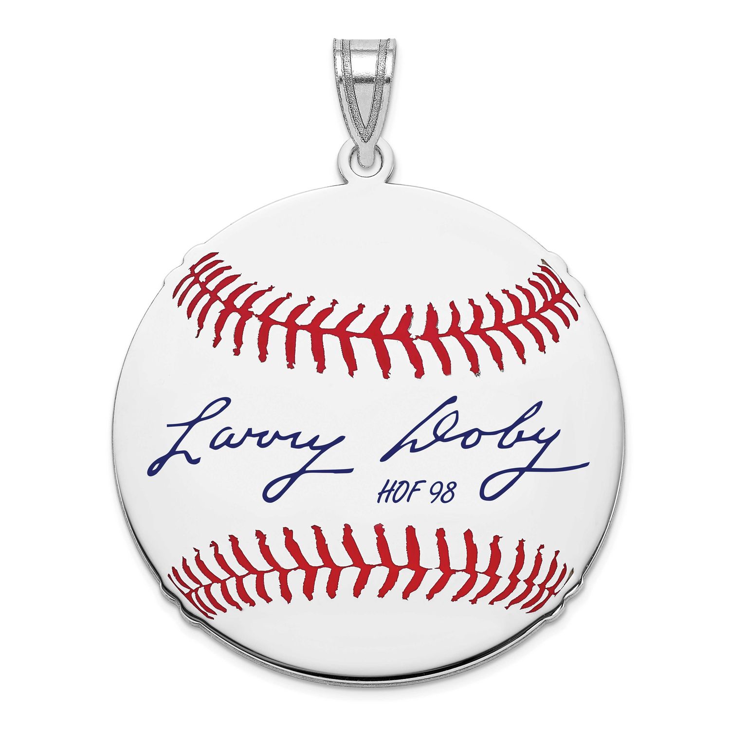 Larry Doby Hall of Fame Signature Large Epoxy Baseball Pendant Sterling Silver SSHF02LD98, UPC: