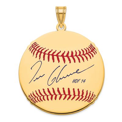 Tom Glavine Hall of Fame Signature Large Epoxy Baseball Pendant Gold-plated Sterling Silver GPHF02T…