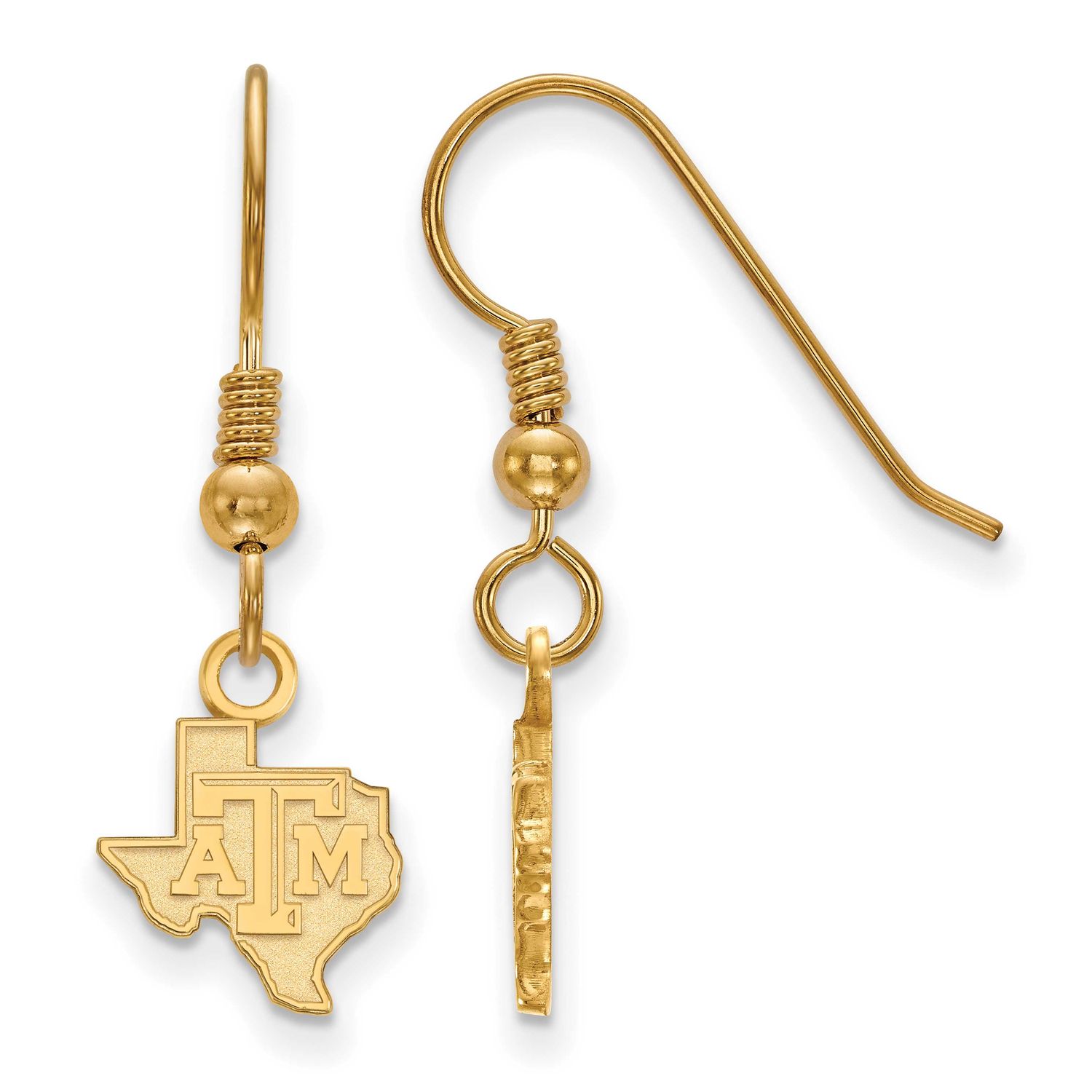 Texas A And M University State Outline Extra Small Dangle Wire Earrings Gold-plated Sterling Silver…
