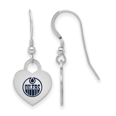 NHL Edmonton Oilers Enamel Heart Dangle Earrings Sterling Silver Rhodium-plated SS129OIL, UPC: 1969…