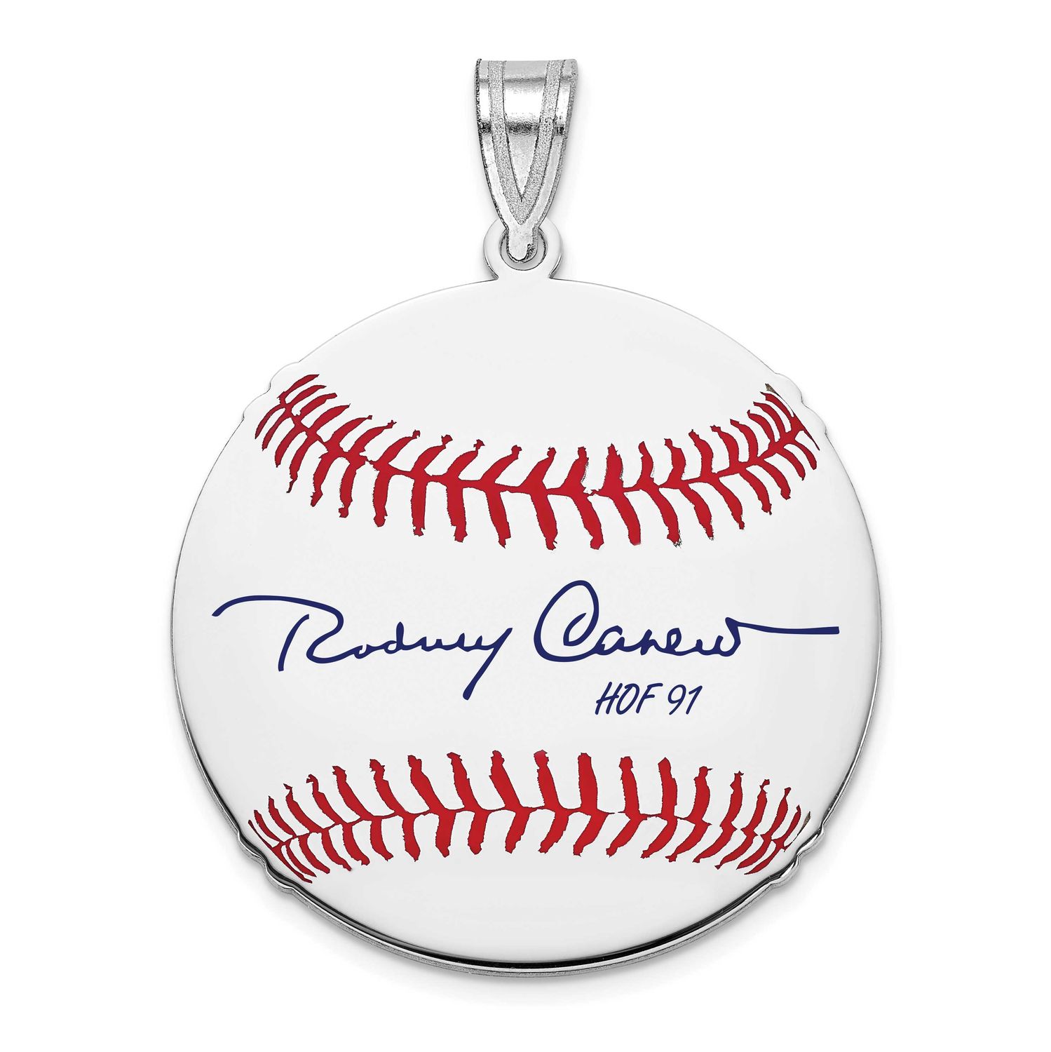 Rod Carew Hall of Fame Signature Medium Epoxy Baseball Pendant Sterling Silver SSHF10RC91, UPC: