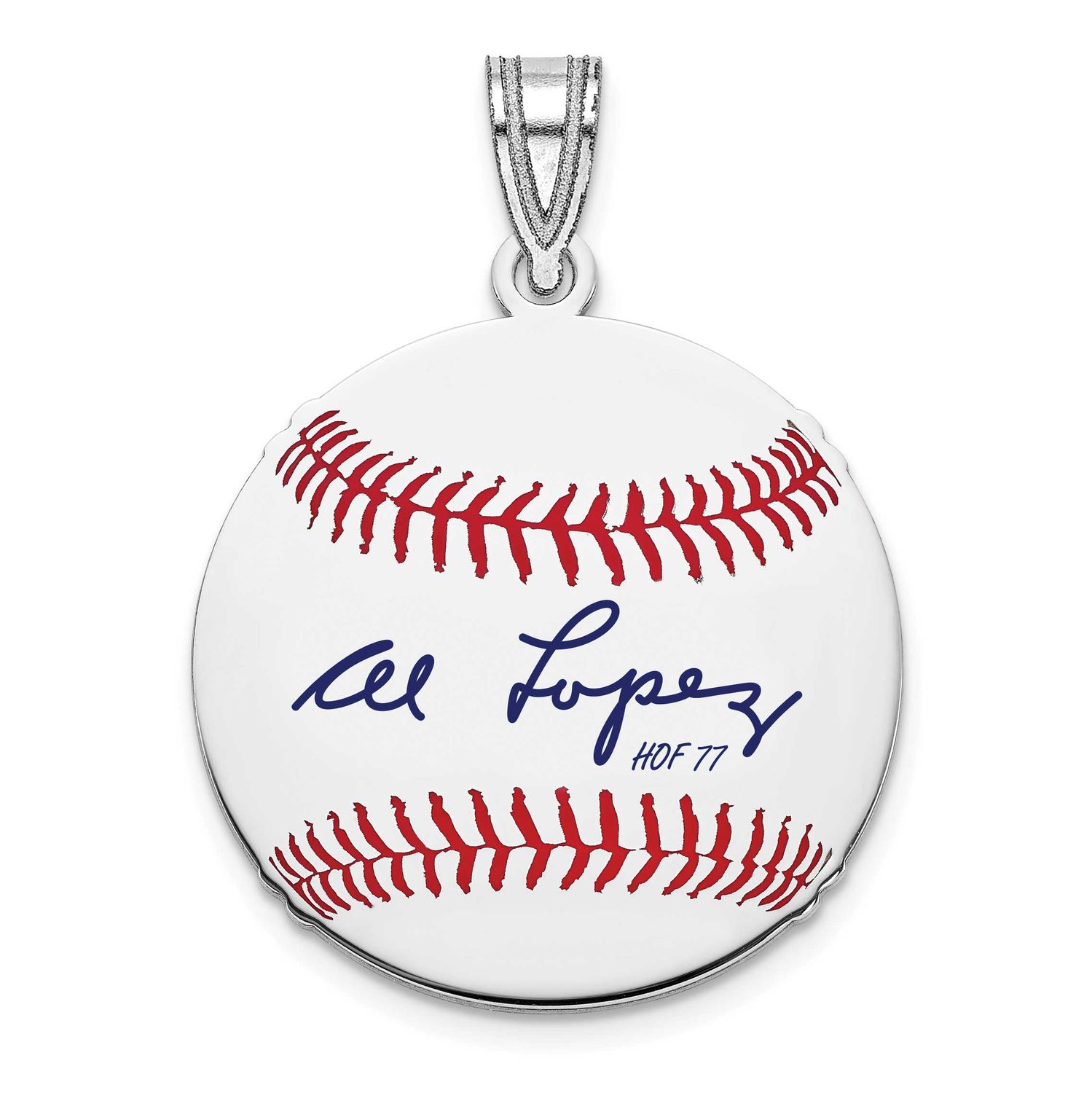 Al Lopez Hall of Fame Signature Small Epoxy Baseball Pendant Sterling Silver SSHF11AL77, UPC: