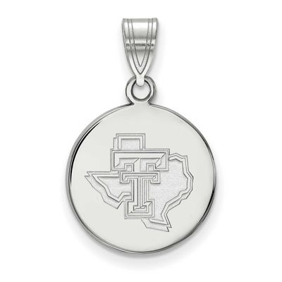 Texas Tech University State Outline Medium Disc Pendant Sterling Silver Rhodium-plated SS076TXT, UP…