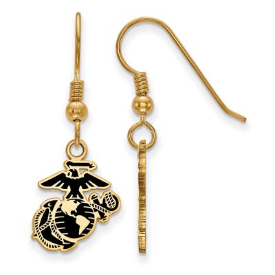 U.S. Marine Corps Epoxied Dangle Earrings Gold-plated Sterling Silver GP031USMC, UPC: 191101485640