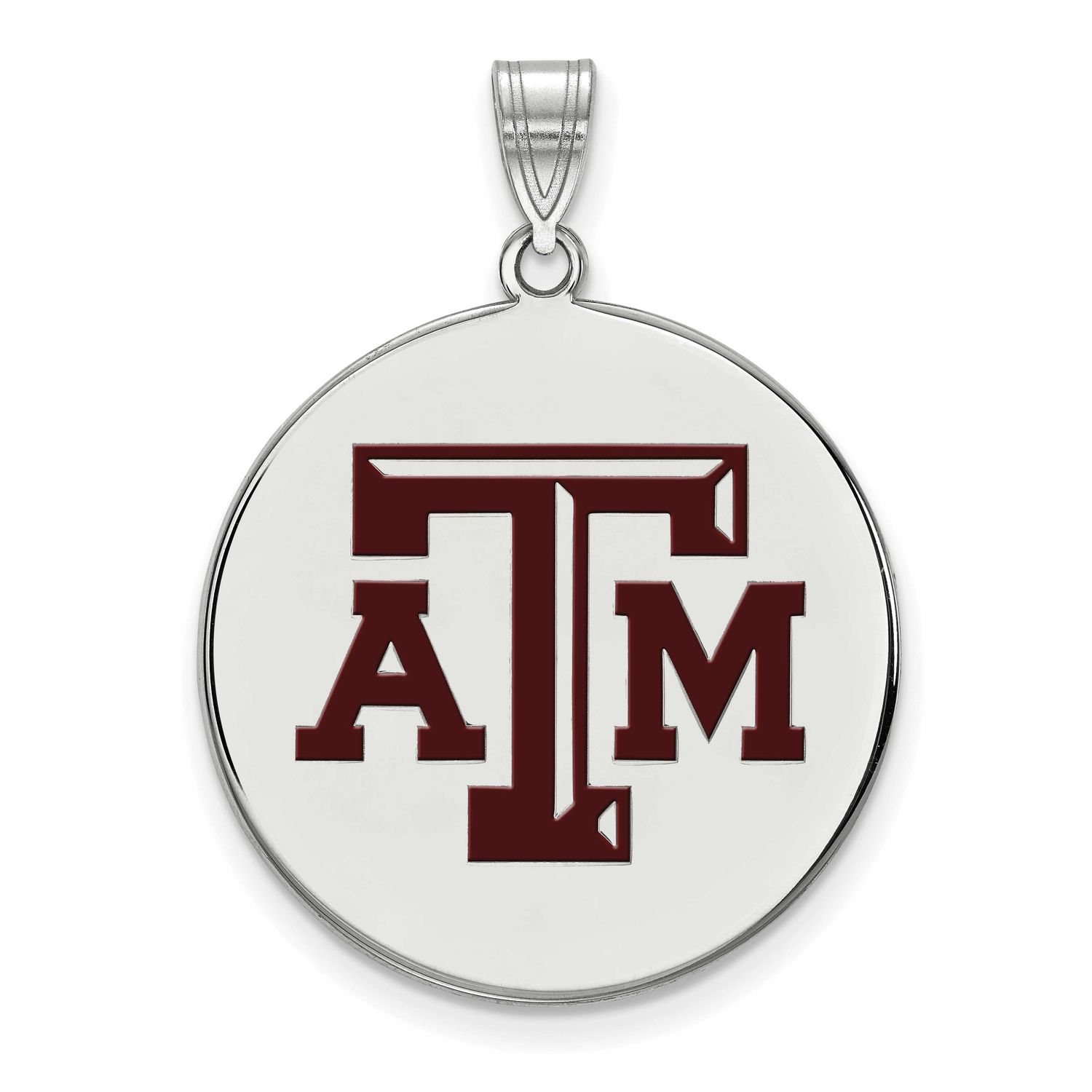 Texas A And M University T-A-M Extra Large Enameled Disc Pendant Sterling Silver Rhodium-plated SS0…