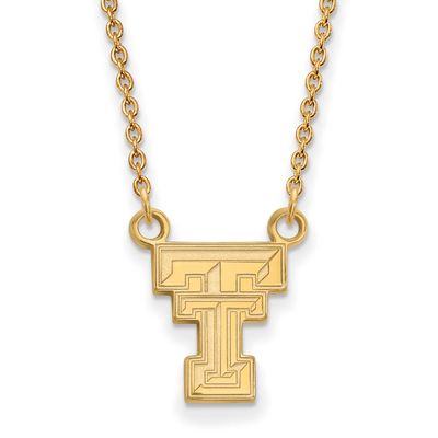 Texas Tech University T-T Small Pendant 18 Inch Necklace Gold-plated Sterling Silver GP015TXT-18, U…