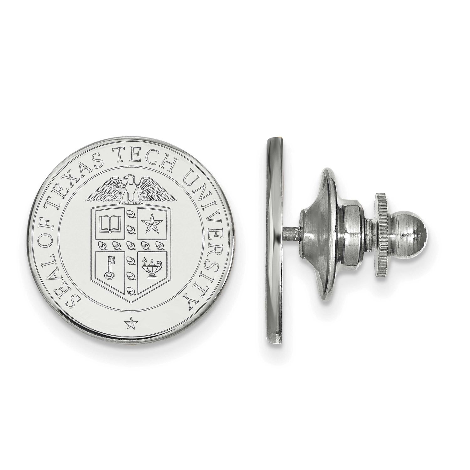 Texas Tech University Crest Lapel Pin Sterling Silver Rhodium-plated SS072TXT, UPC: 886774700748