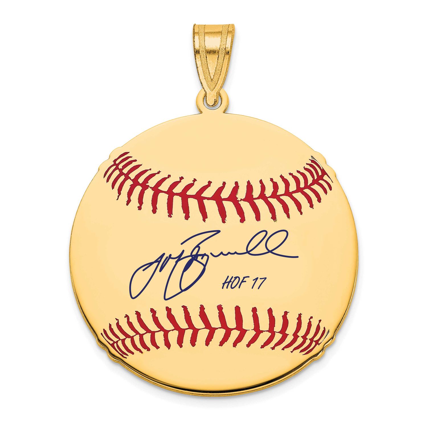 Jeff Bagwell Hall of Fame Signature Medium Epoxy Baseball Pendant Gold-plated Sterling Silver GPHF1…