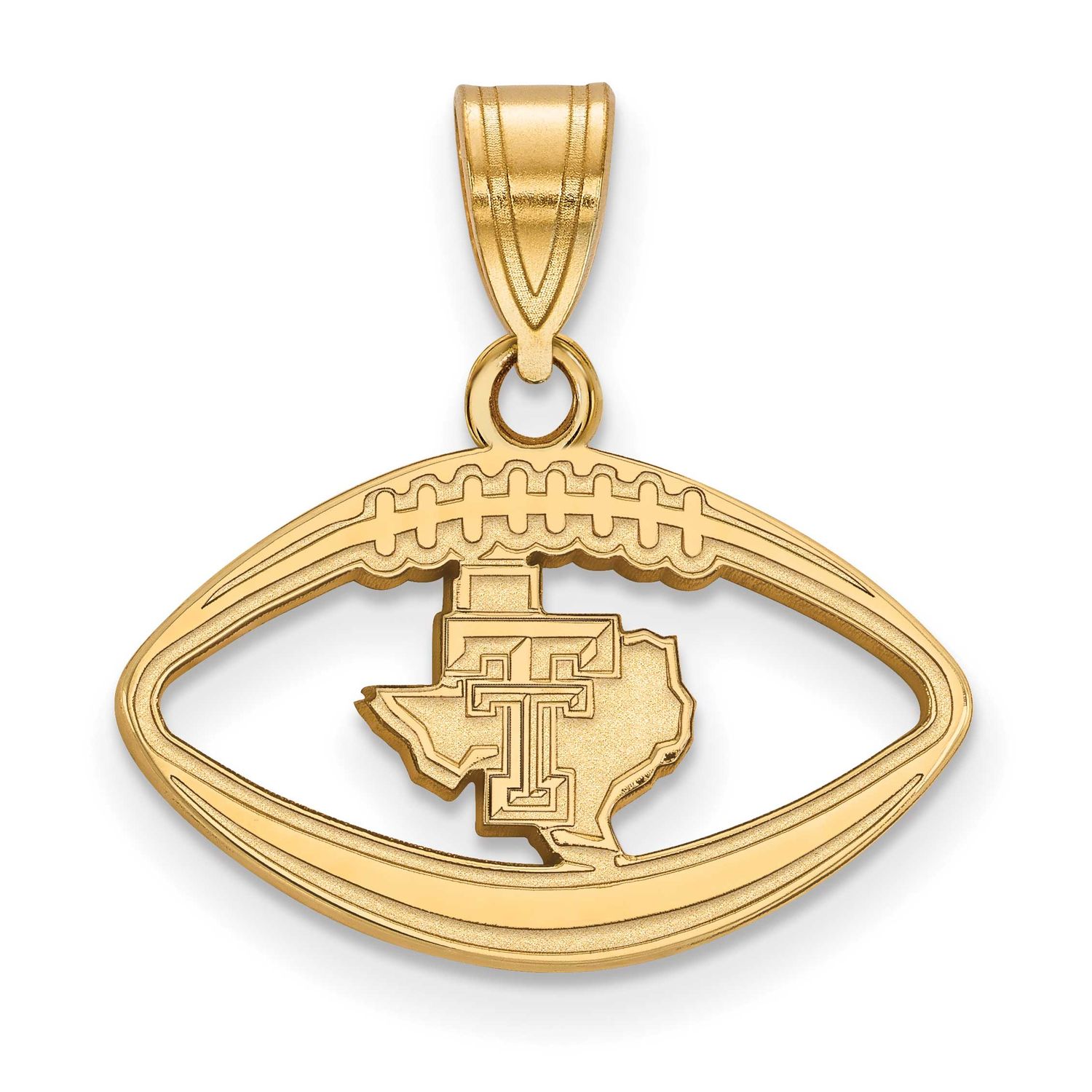 Texas Tech University State Outline Football Pendant Gold-plated Sterling Silver GP057TXT, UPC: 886…