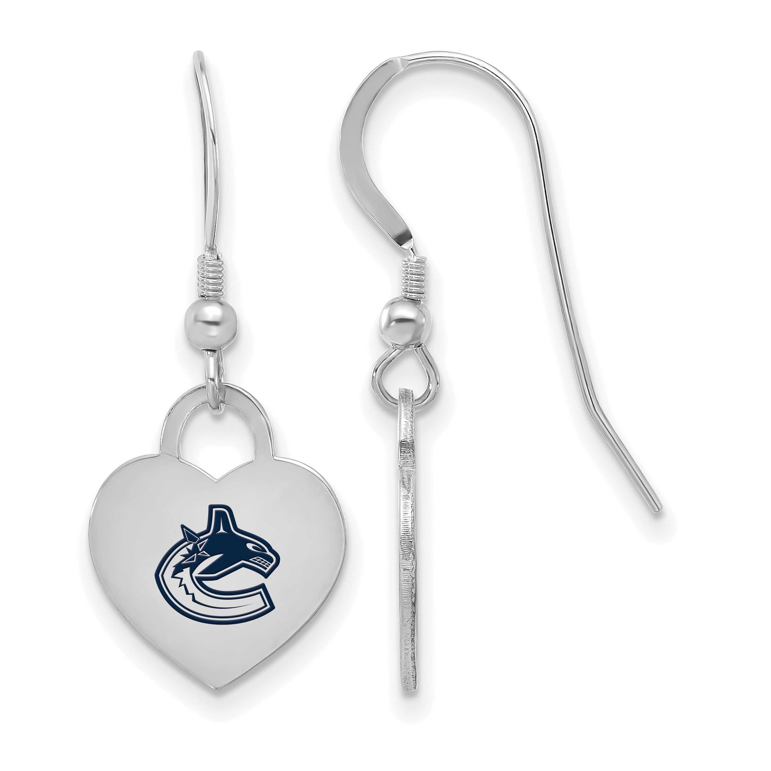 NHL Vancouver Canucks Enamel Heart Dangle Earrings Sterling Silver Rhodium-plated SS129CUC, UPC: 19…