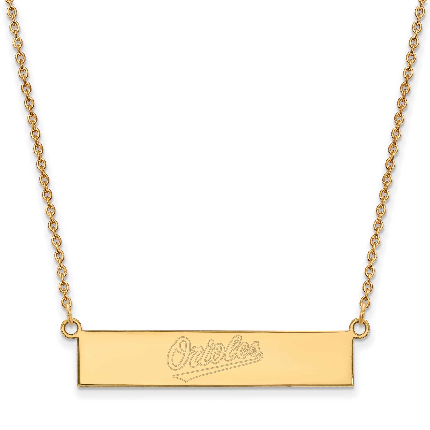 MLB Baltimore Orioles Team Script Small Bar 18 Inch Necklace Gold-plated Sterling Silver GP041ORI-1…