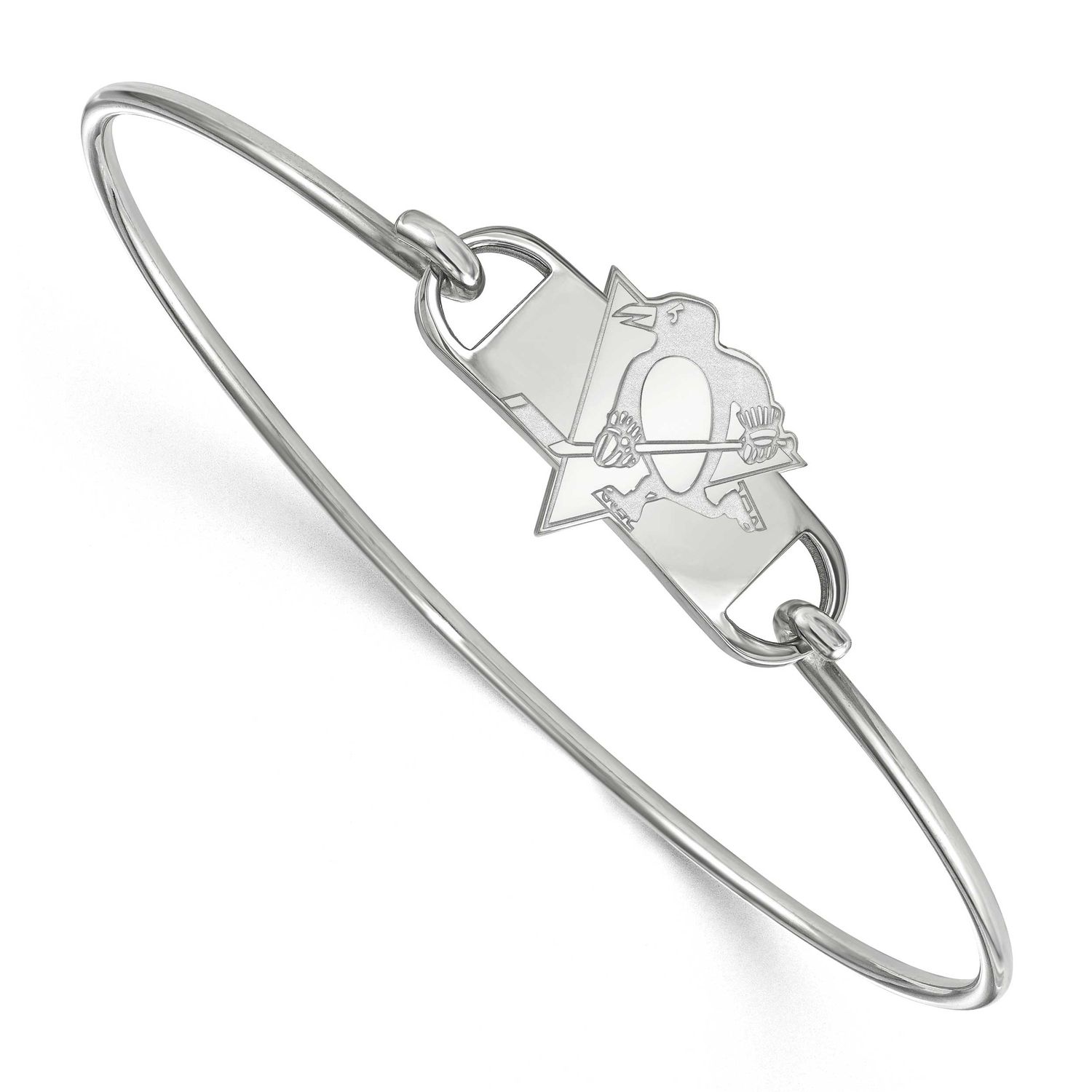 NHL Pittsburgh Penguins Small Center 7 Inch Wire Bangle Sterling Silver Rhodium-plated SS019PEN-7, …