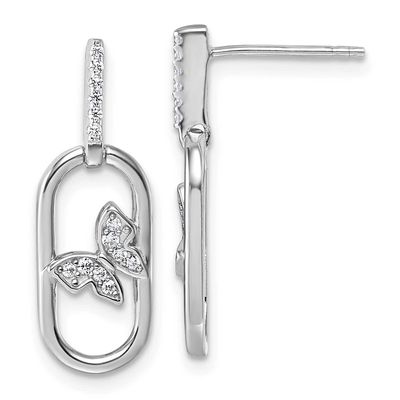 CZ Oval Dangle with Butterfly Post Earrings Sterling Silver Rhodium-Plated, MPN: QG6973E, UPC: