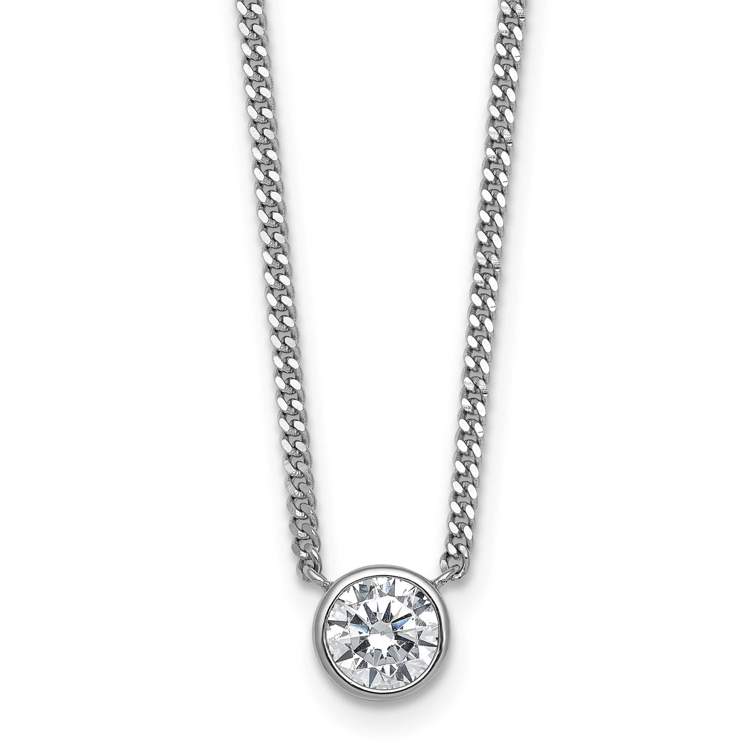 Polished Bezel CZ Necklace Sterling Silver Rhodium-Plated, MPN: QG7078-18, UPC: