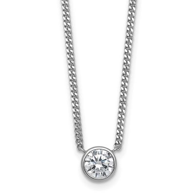 Polished Bezel CZ Necklace Sterling Silver Rhodium-Plated, MPN: QG7078-18, UPC: