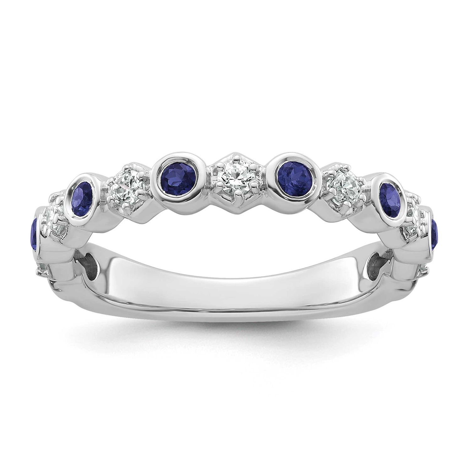 Polished Diamond and Sapphire Fashion Ring 14k White Gold, MPN: RM10784-SA-027-WAA, UPC: