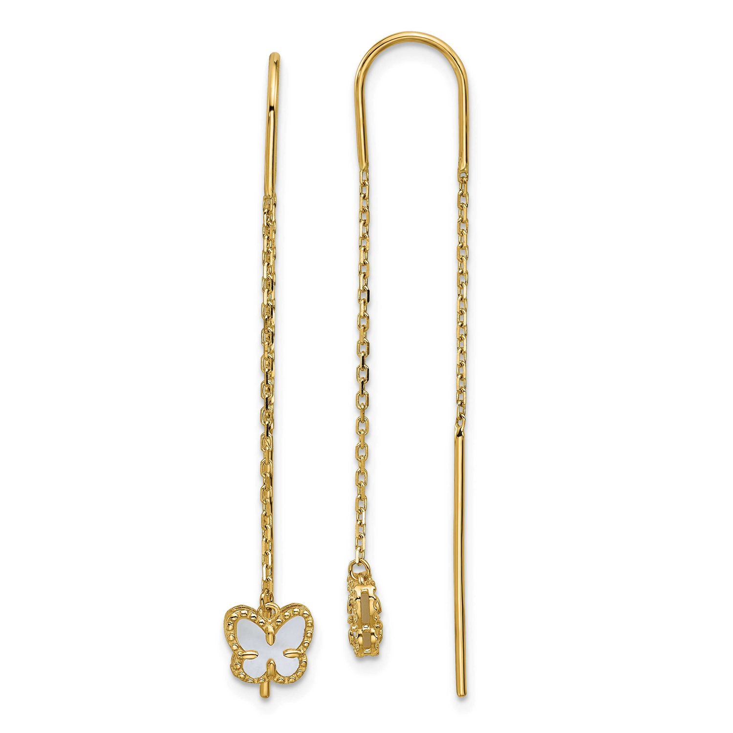 Mother of Pearl Butterfly Cable Chain Threader Earrings 46.6 Inch 14k Gold Polished, MPN: TF2587, U…