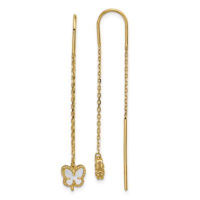 Mother of Pearl Butterfly Cable Chain Threader Earrings 46.6 Inch 14k Gold Polished, MPN: TF2587, U…