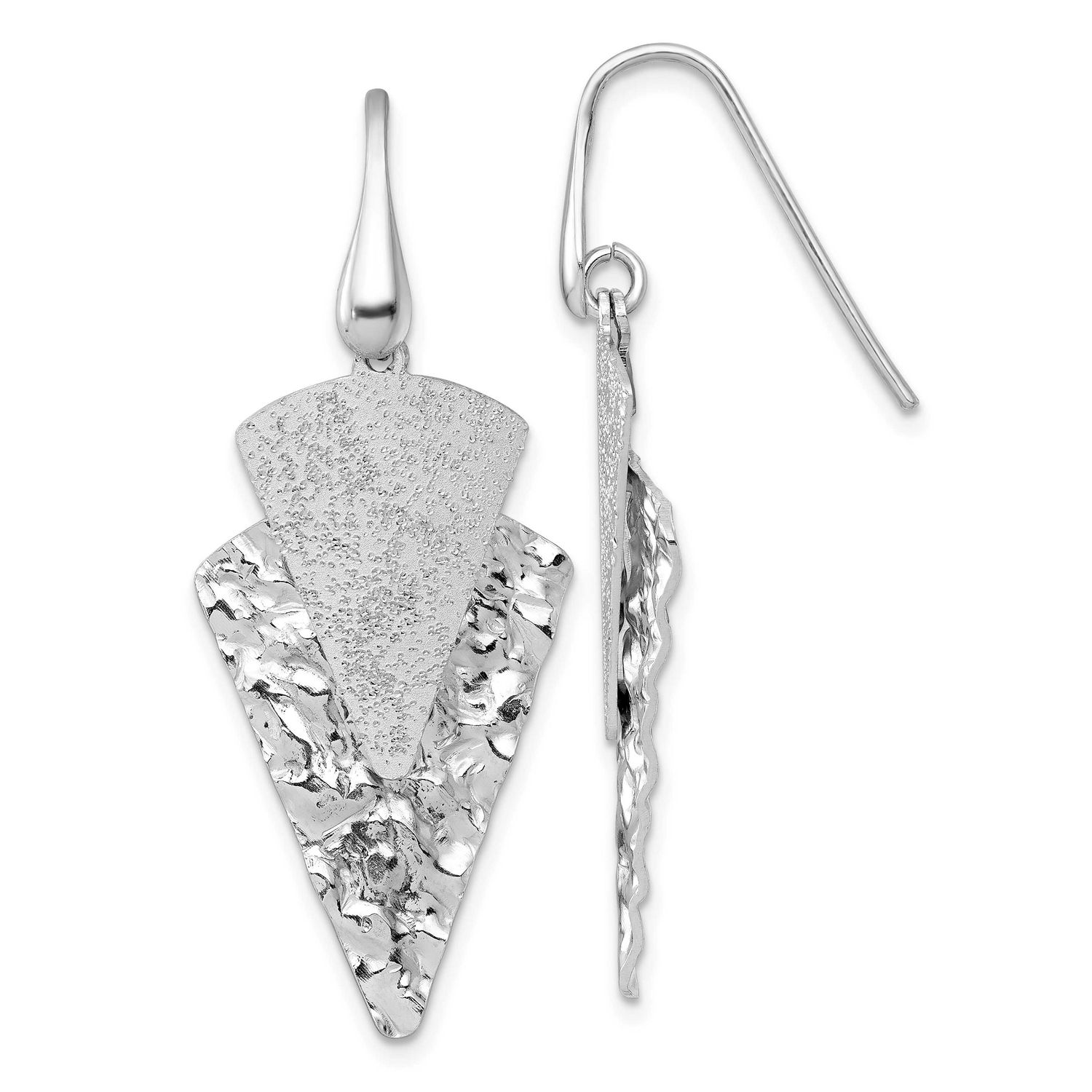 Polished Brushed/Hammered Triangle Dangle Earrings Sterling Silver Rhodium-Plated, MPN: QG6983E, UP…