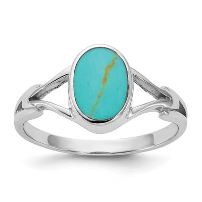 Polished Reconstituted Turquoise Ring Sterling Silver Rhodium-Plated, MPN: QR7749, UPC: