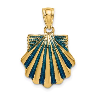 Blue Enamel Scallop Shell Charm 14k Gold, MPN: K7064, UPC: 637218151370