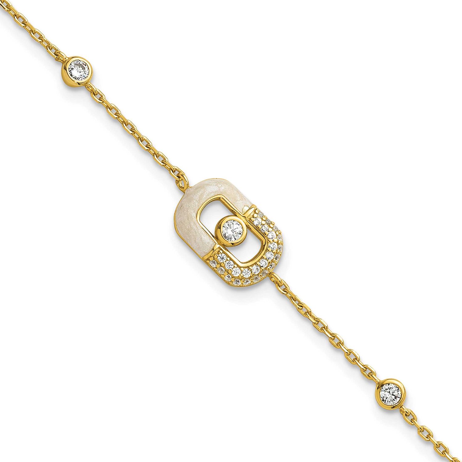 CZ Enamel Rectangle 7Inwith .5 Inch Extension Bracelet Sterling Silver Gold-Tone, MPN: QG6979GP-7, …