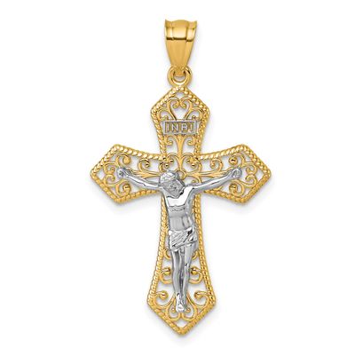 Beaded Fancy Crucifix Pendant 14K Two Tone Gold Polished, MPN: K10098, UPC: