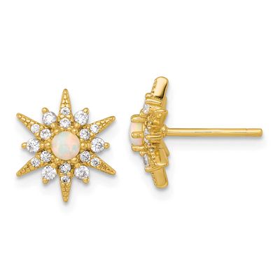 Created Opal and CZ Star Post Earrings Sterling Silver Gold-Tone Polished, MPN: QG7105EGP, UPC: