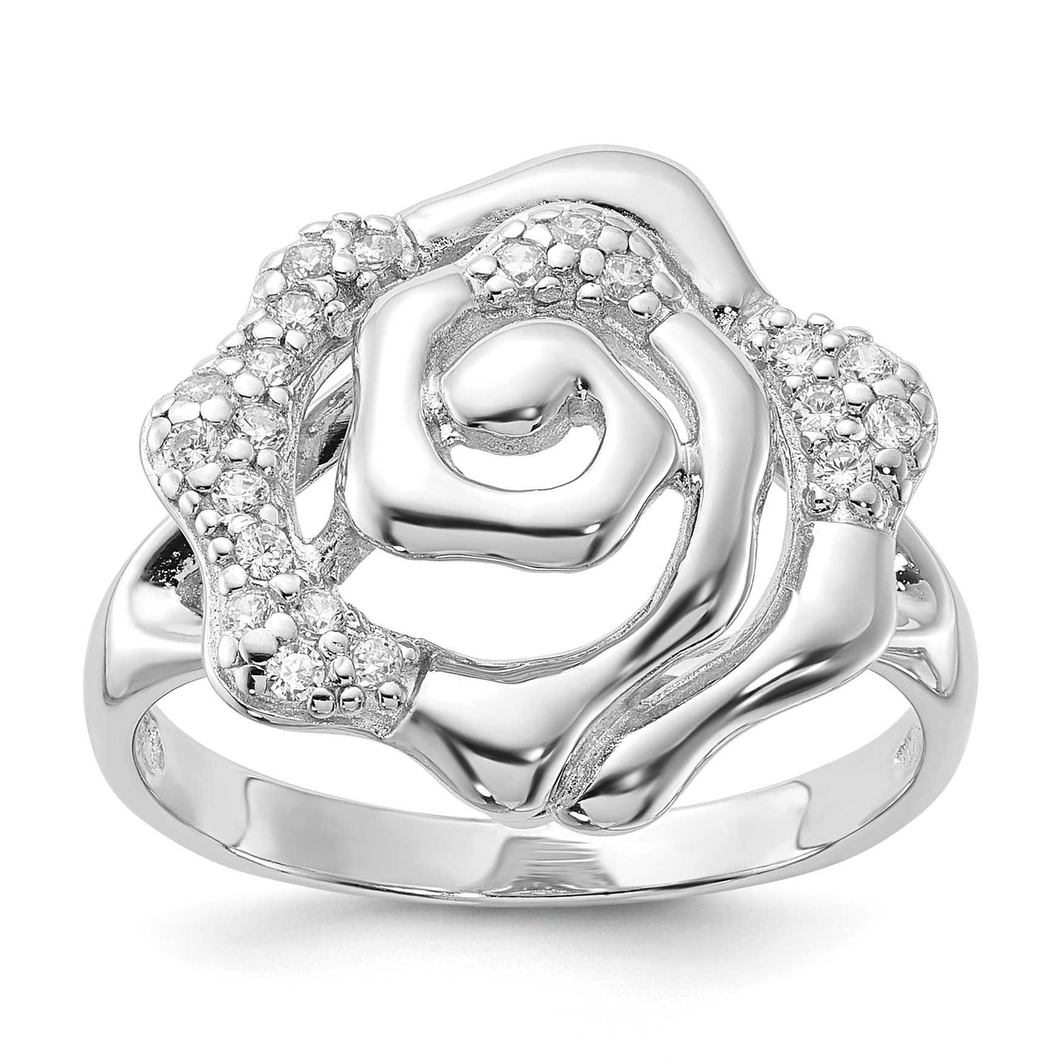 Plated CZ Rose Ring Sterling Silver Rhodium-Plated, MPN: QR4269, UPC: 883957038964