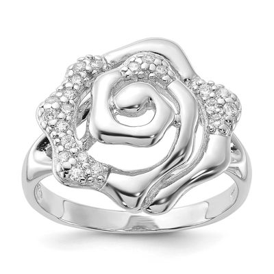 Plated CZ Rose Ring Sterling Silver Rhodium-Plated, MPN: QR4269, UPC: 883957038964