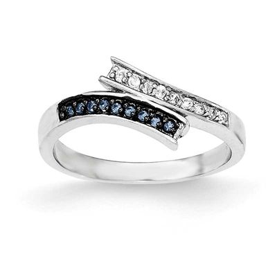 CZ &amp; Blue Glass Stone Ring Sterling Silver Polished, MPN: QR6008, UPC: