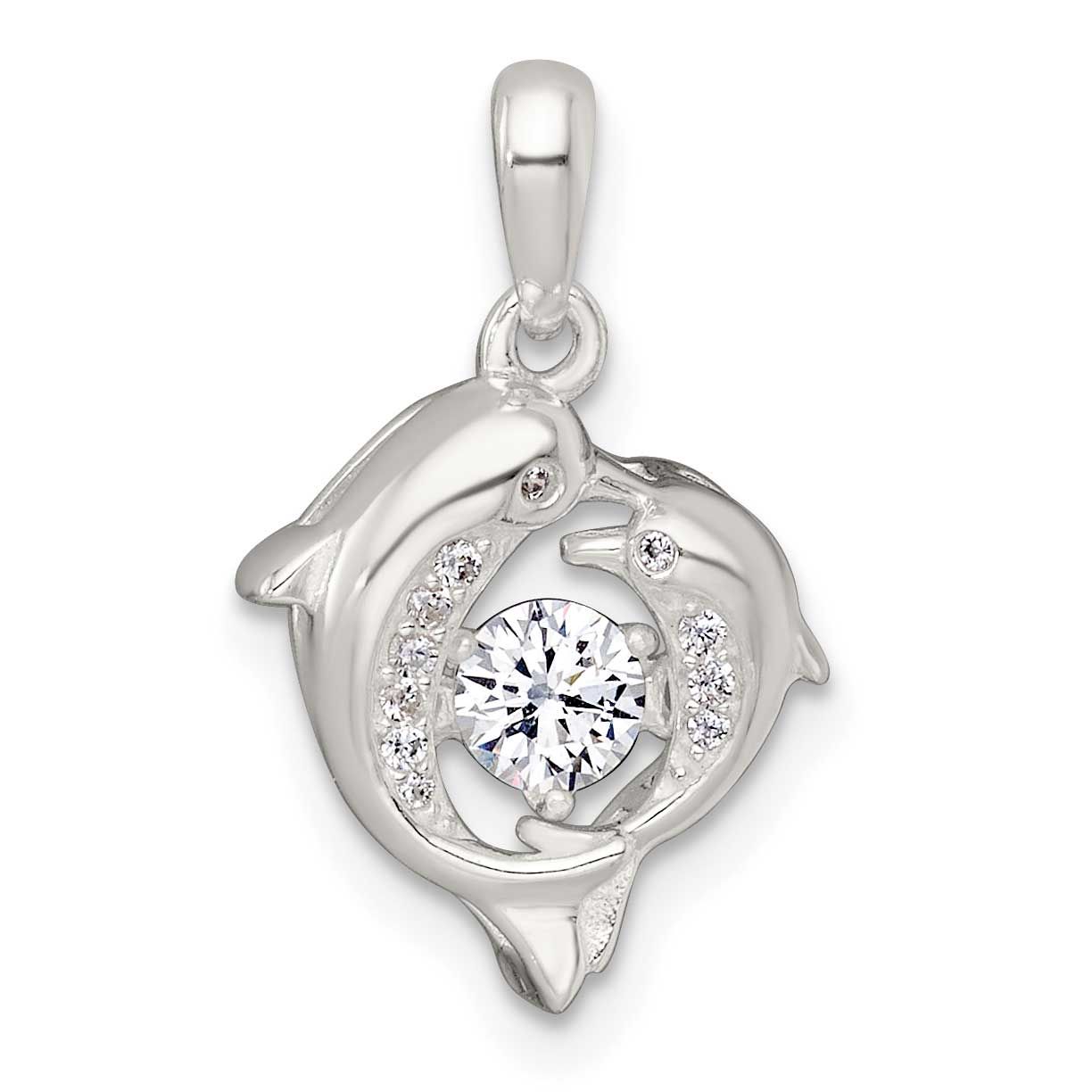 Vibrant CZ Dolphin Pendant Sterling Silver Polished, MPN: QC11590, UPC: