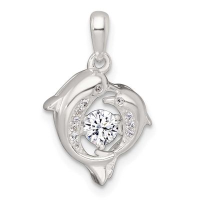Vibrant CZ Dolphin Pendant Sterling Silver Polished, MPN: QC11590, UPC: