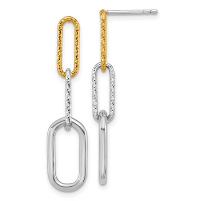 Gold-Plated 3 Link Dangle Earrings Sterling Silver Rhodium-Plated, MPN: QE18005, UPC: